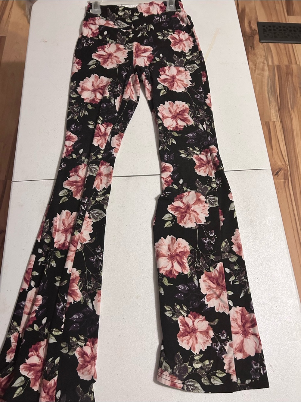 NOBO Black Flare Jeans with Pink Floral Print